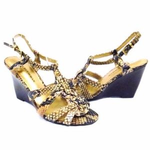 DANA BUCHMAN VALA SNAKE LEATHER STRAPPY WEDGE HEEL