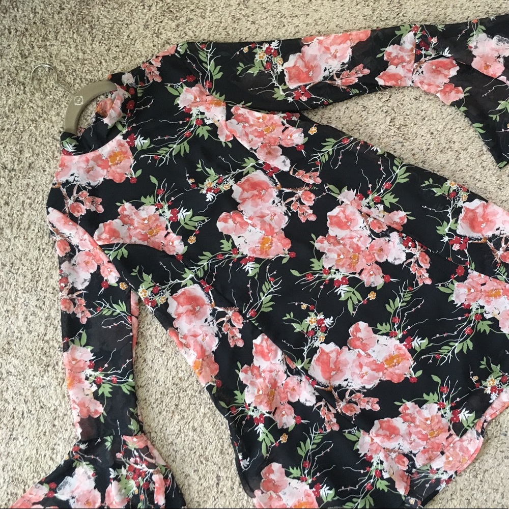 Black floral print high neck dress