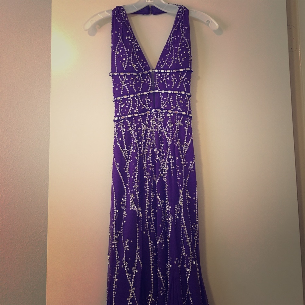Purple jeweled prom dress