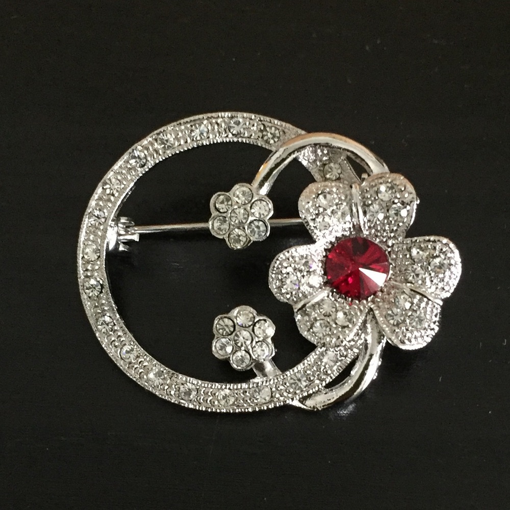 Flower Ring Jewel Brooch Pin