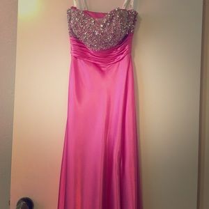 Pink jeweled top prom dress