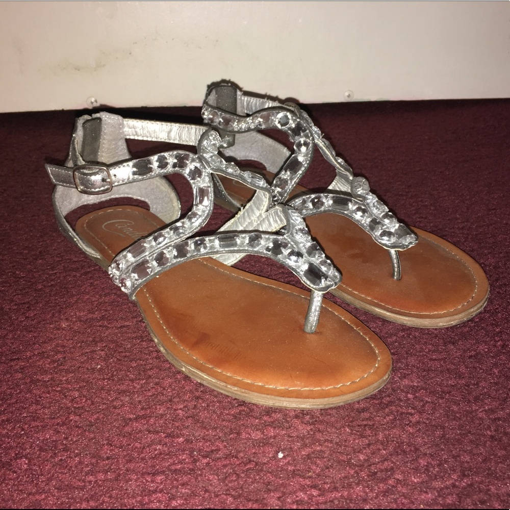 Faux Leather Crystal Sandals