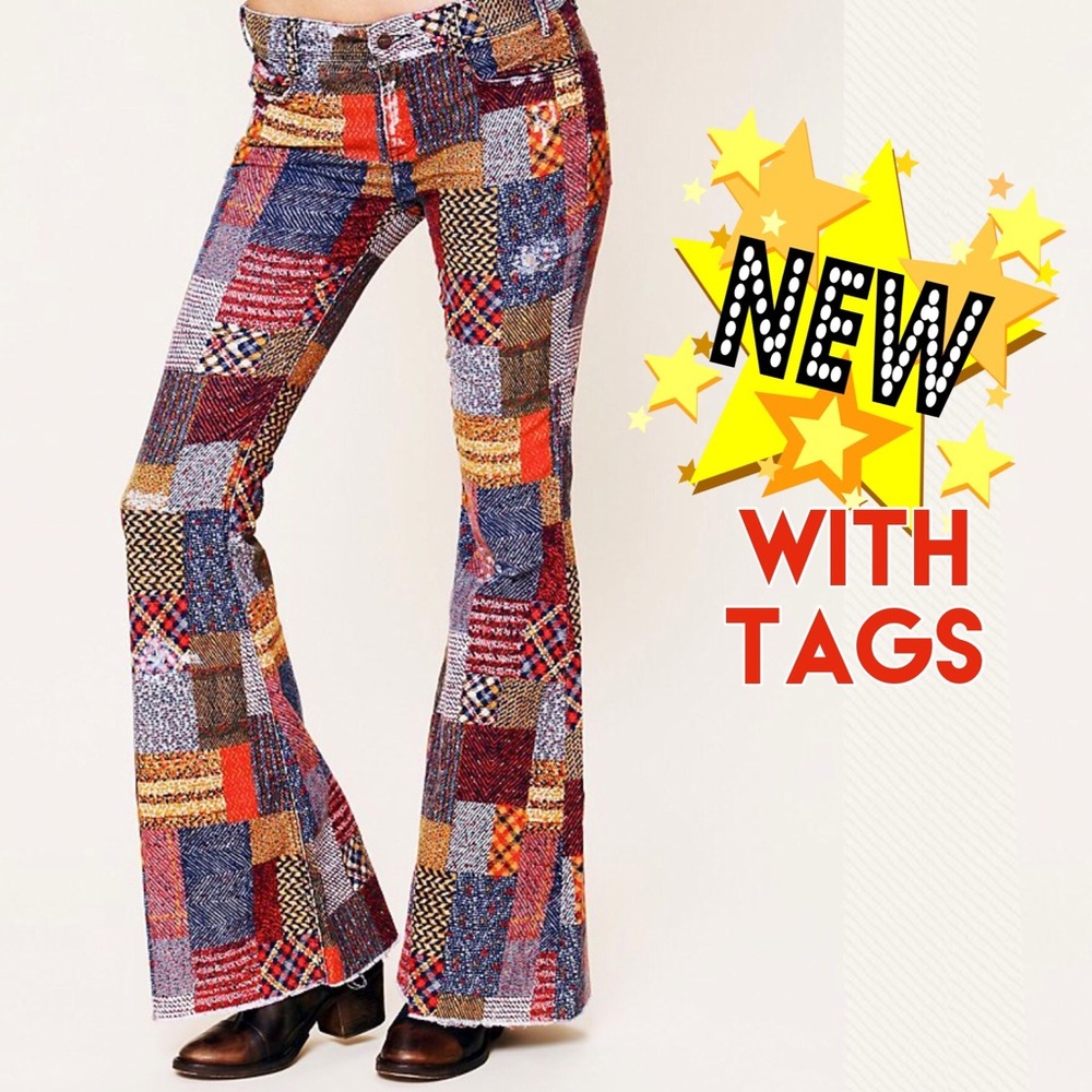 Free People Patchwork Corduroy Flare Jeans NEW/HTF