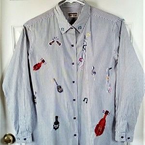 Navy & White Stripe Shirt w/ Violins & Music Notes