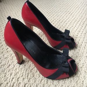 Red Leather Marc Jacobs Bow Peep Toe Heels