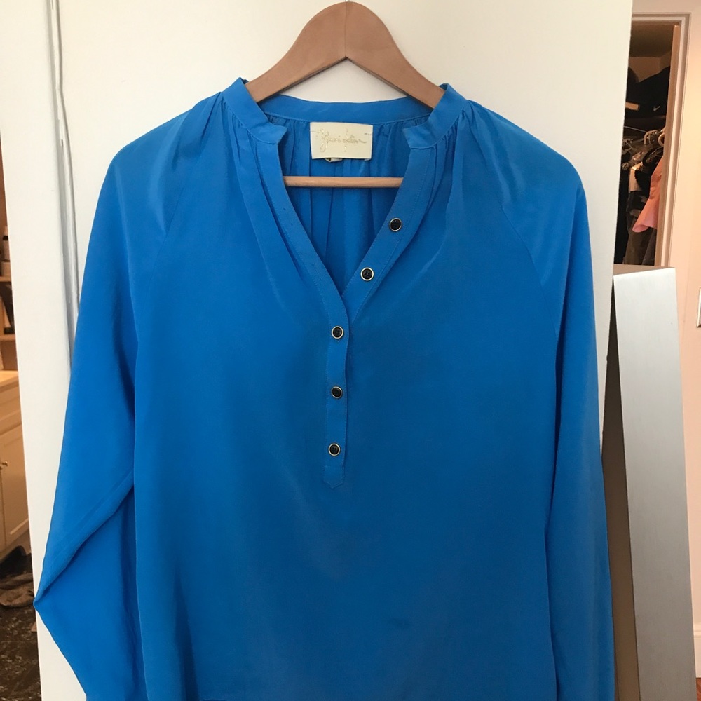 Yumi Kim blue silk blouse long sleeve top
