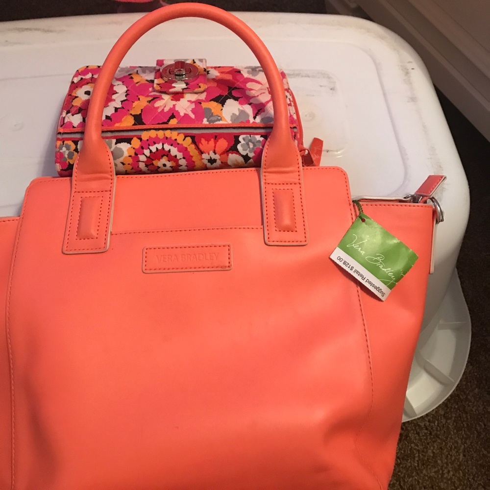 Vera Bradley coral satchel with matching wallet