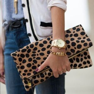 Clare V. calf hair leopard print clutch
