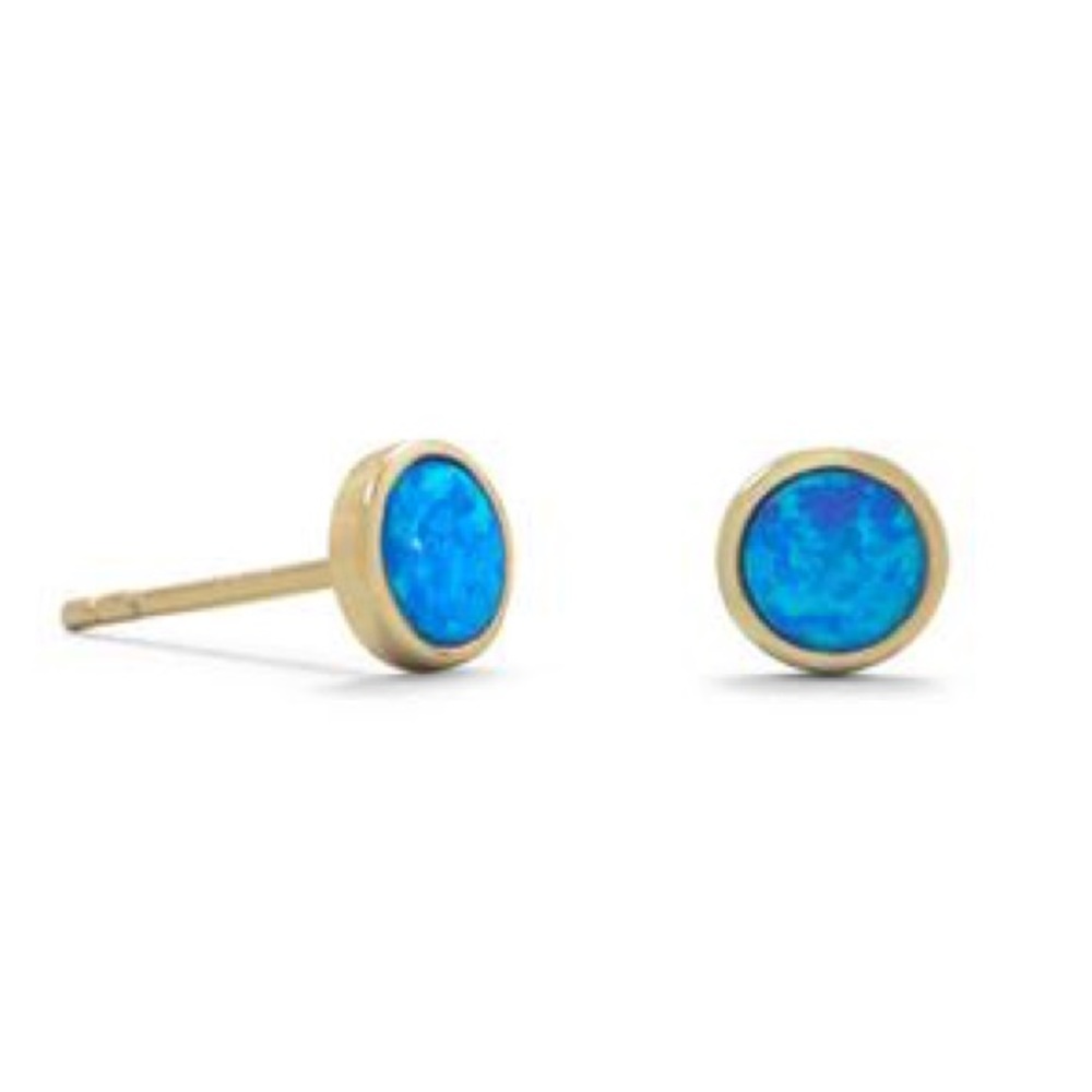 14 Karat Gold Plated Synthetic Blue Opal Studs