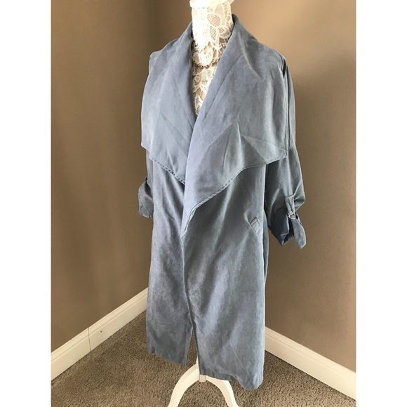 Dusty blue lapel neckline duster jacket - Picture 2 of 5