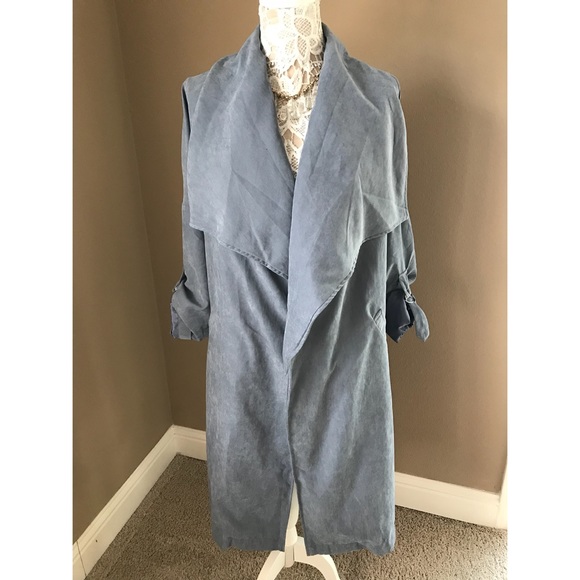 Dusty blue lapel neckline duster jacket - Picture 3 of 5