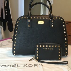 Michael Kors Large Studded Satchel And Wallet