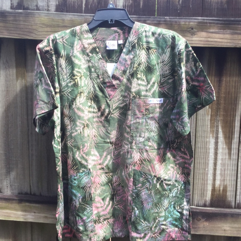 Green patterned scrub top