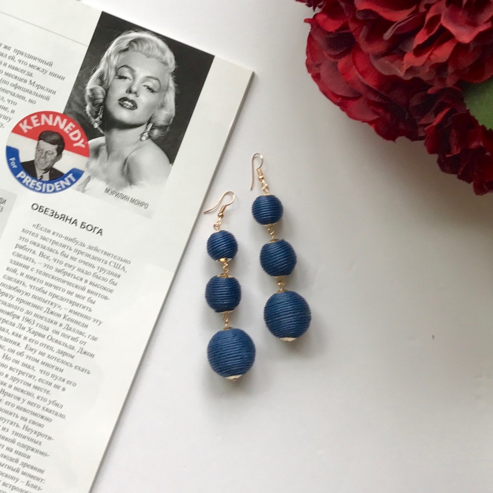 New Navy Blue Bon Bon Tree Ball Oversize Earrings