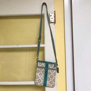 Coach tan, white and blue Crossbody purse