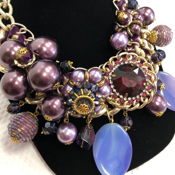 Chunky Crystal /Metal Chain Necklace Set/ Purple - Picture 3 of 6