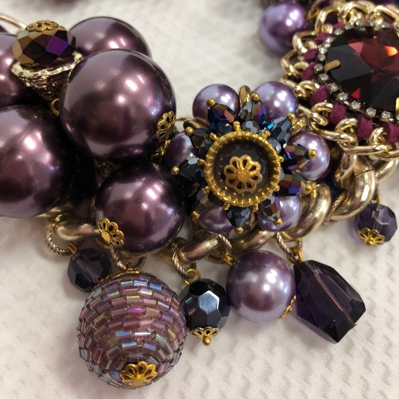 Chunky Crystal /Metal Chain Necklace Set/ Purple - Picture 6 of 6