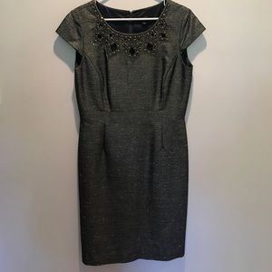 Tahari Metallic Dress with beaded cutouts