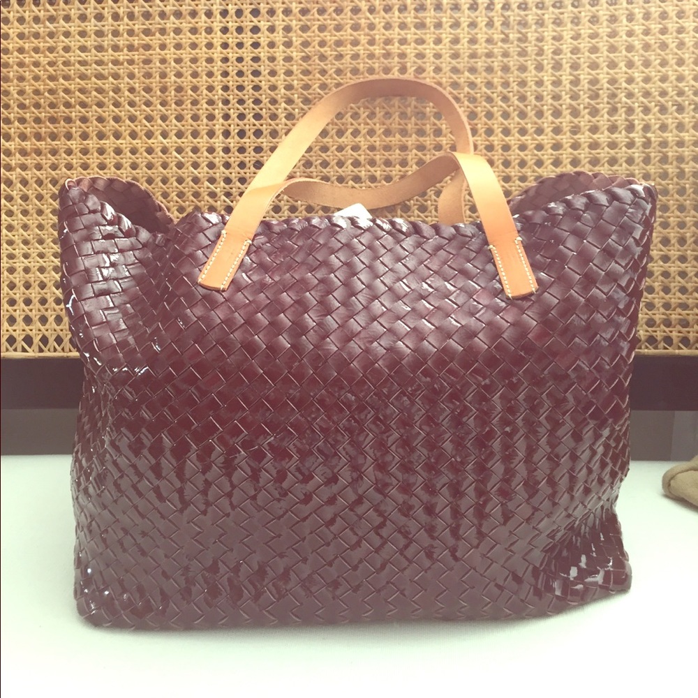 Massimo Palomba Tote - maroon with tan straps