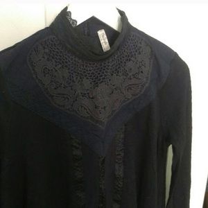 NWOT Free People Victorian Lace Navy Black Top