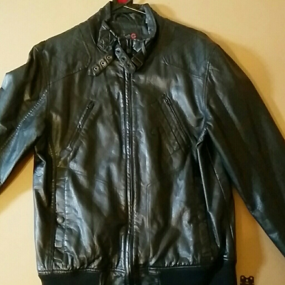 Mens faux leather bomber jacket