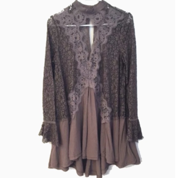 Secret Origins Lace Pieced Tunic DRESS Brown NEW - Picture 6 of 6