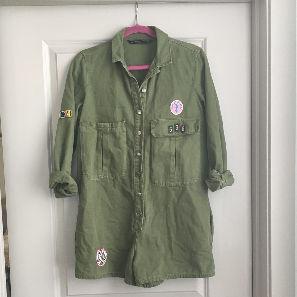 Zara army romper with patches
