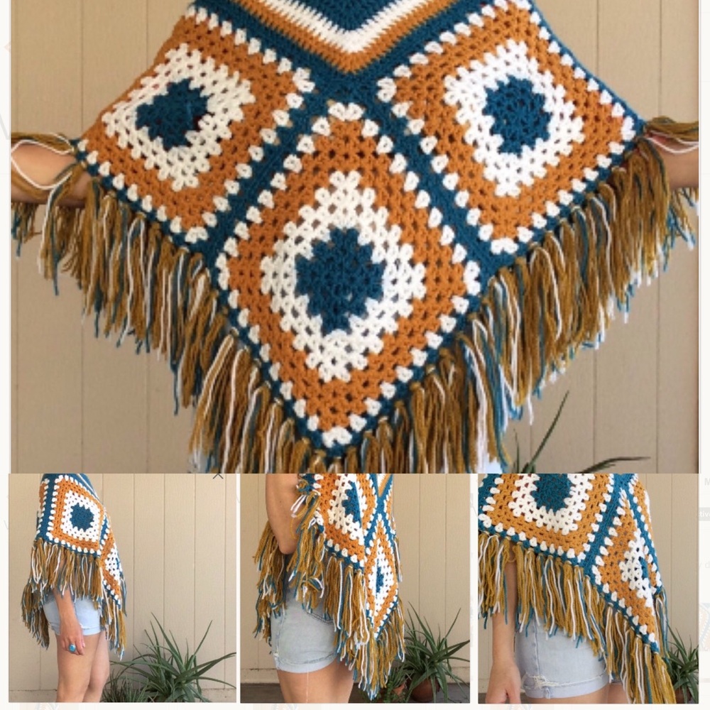 SOLD SOLD VTG crochet handmade cape style shawl