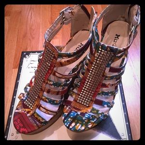 Women's multi color jeweled wedge sandals