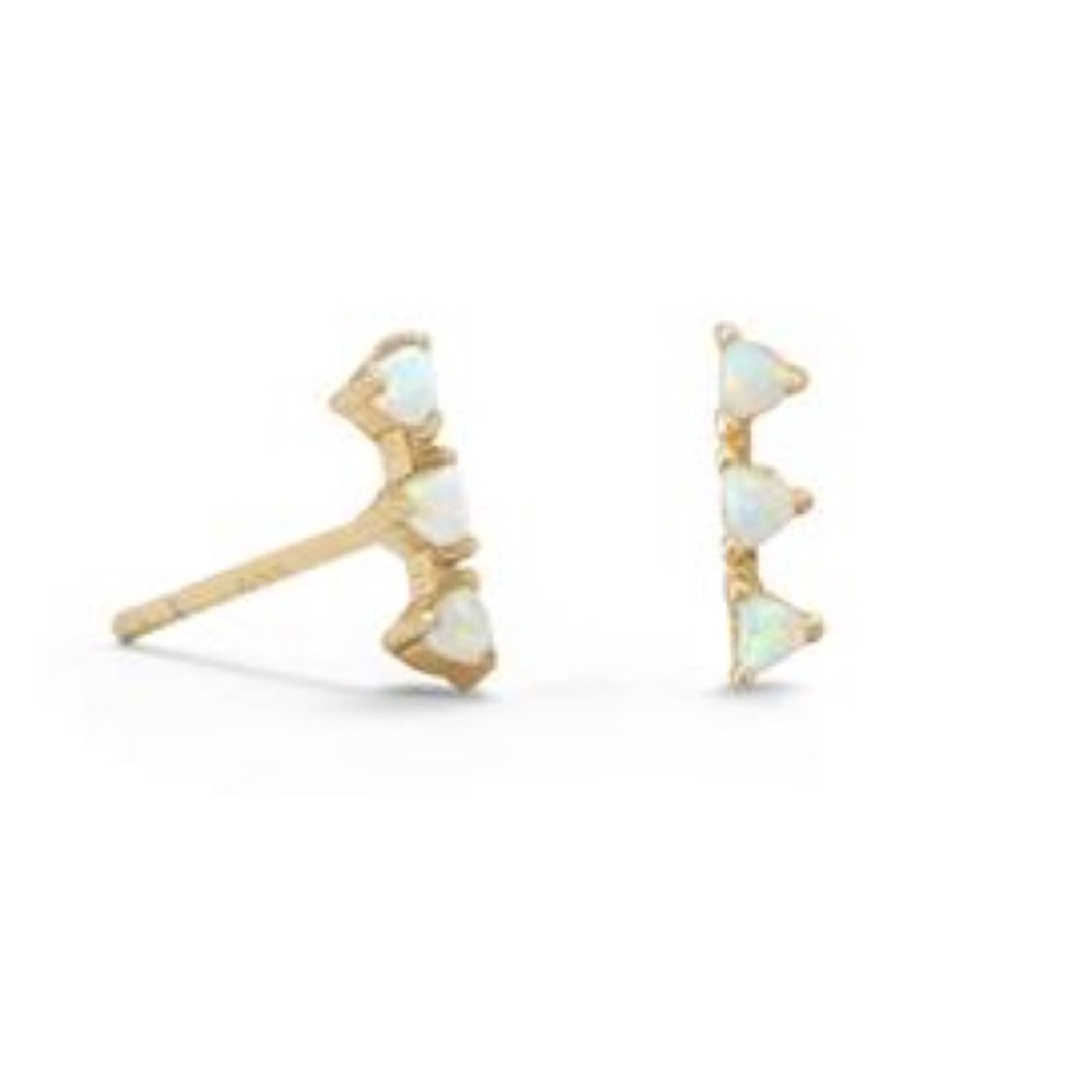 14k Gold Plated Mini Triangle Synthetic Opal Studs