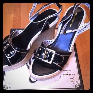 Women's black and white wedge sandals