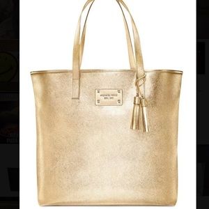 NEW MICHAEL KORS GOLD WEEKENDER TOTE BAG TRAVEL