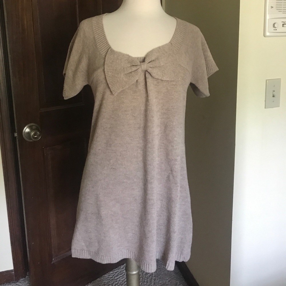 Ella Collection Long wool style top with bow