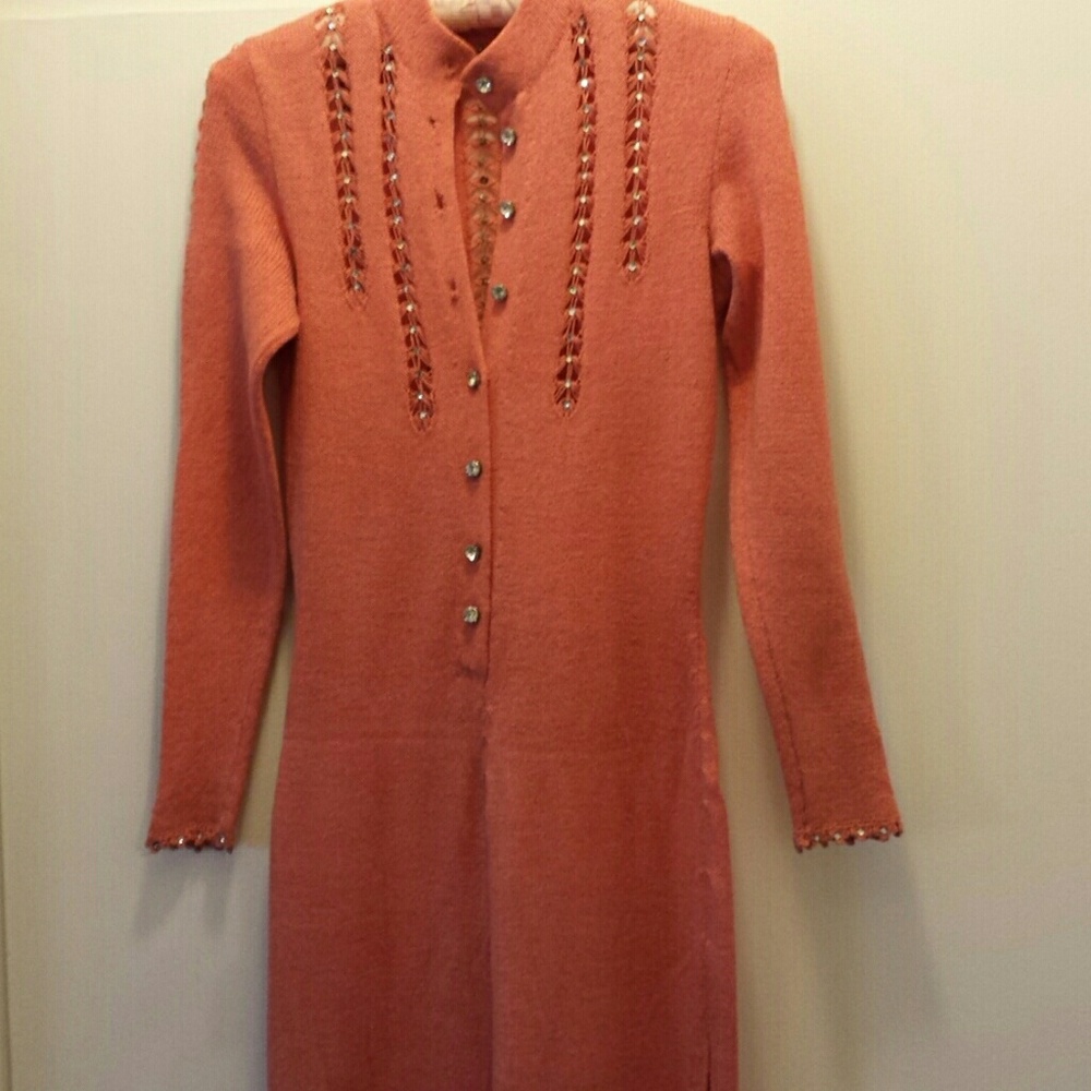 Dress: Dbl-knit, maxi. Rose color