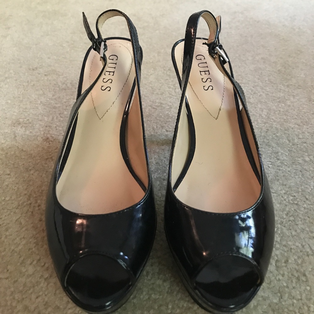 Guess black leather heels/platform