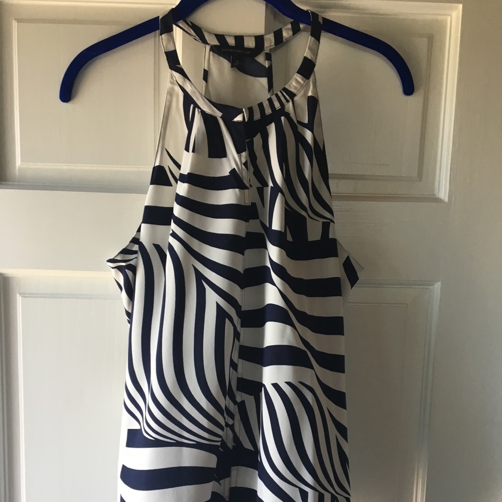 BANANA REPUBLIC navy blue+white sleeveless blouse