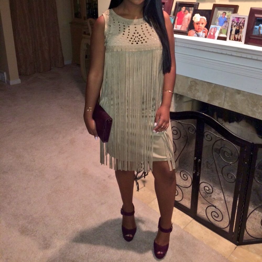 Tan fringe dress!