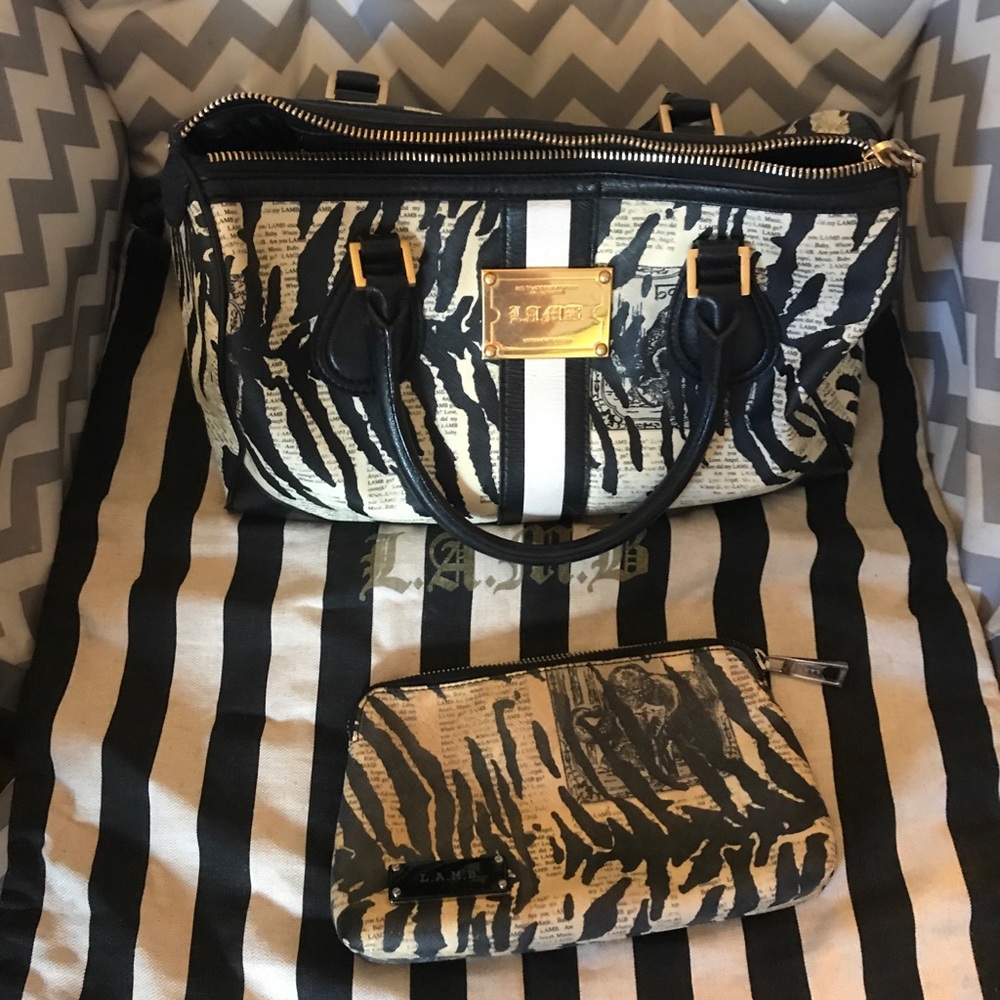 L.A.M.B Gwen Stefani handbag black white zebra