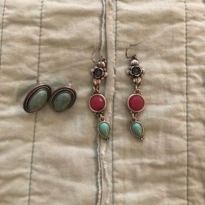 Lucky brand earrings. Both pairs. Turquoise