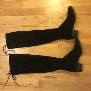Thigh high black suede boots