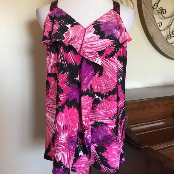 Elle Tops - ELLE Size Large Pink & Black Racerback Tank Top