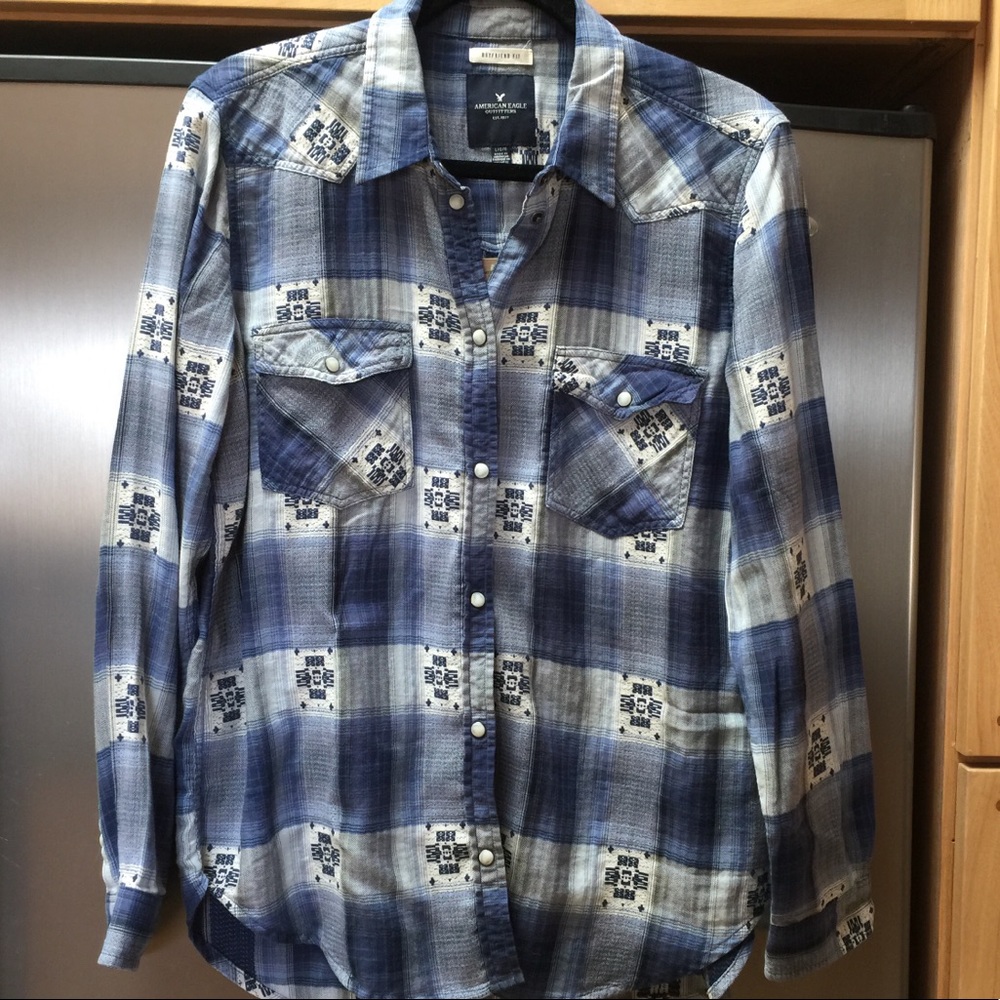 Blue plaid boyfriend fit shirt