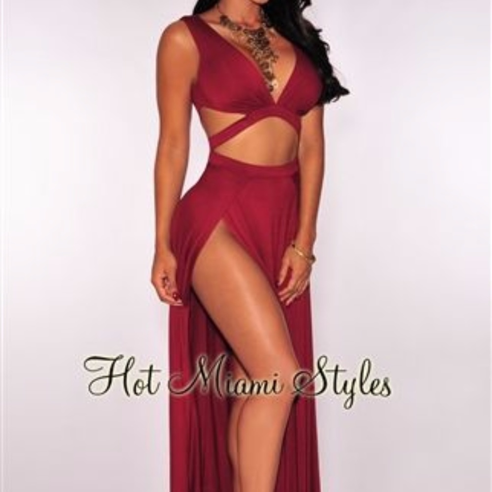 Wine Double Slit Maxi Dress
