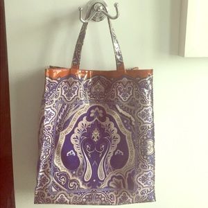 Iconic Etro blue and white plastic covered tote.
