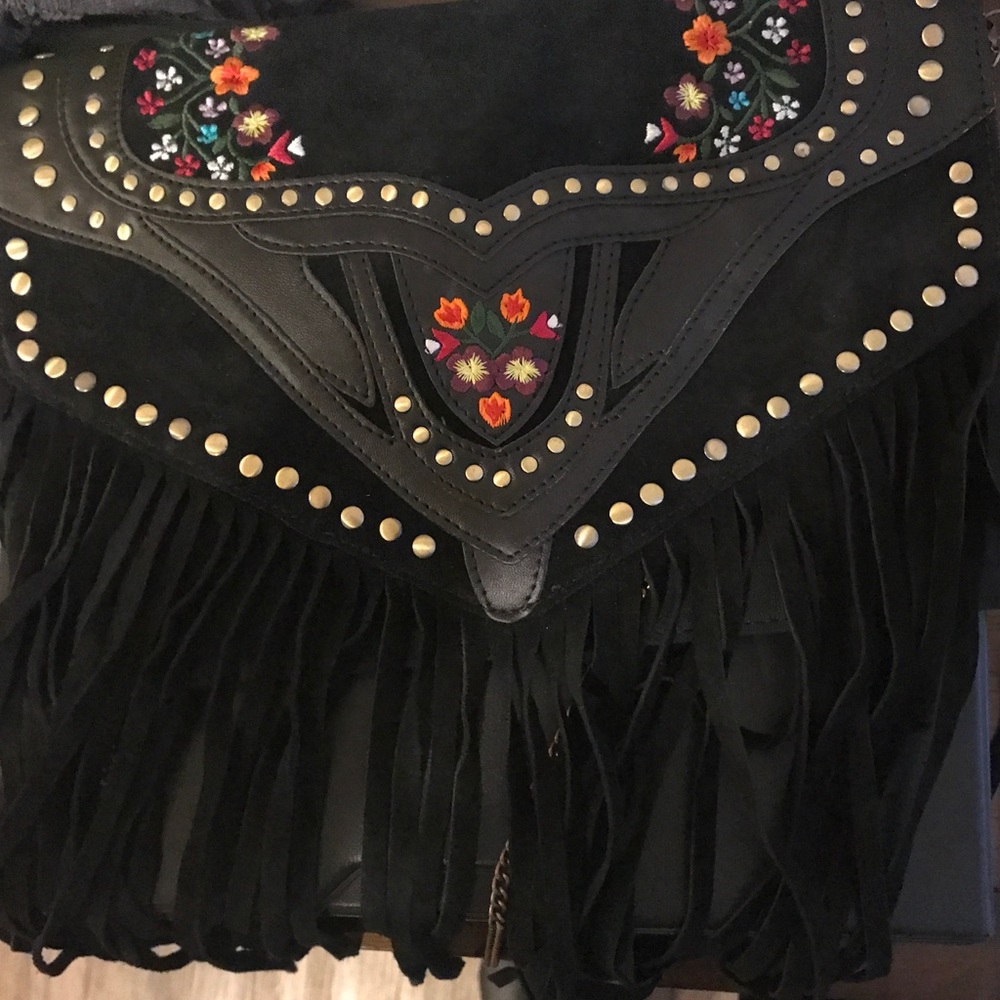 Fringe embroidered bag