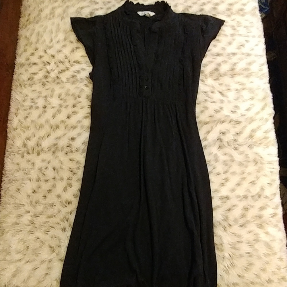 Black Cotton Dress with Ruffle Detail