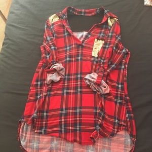 Plaid tuning with gold sequin detail