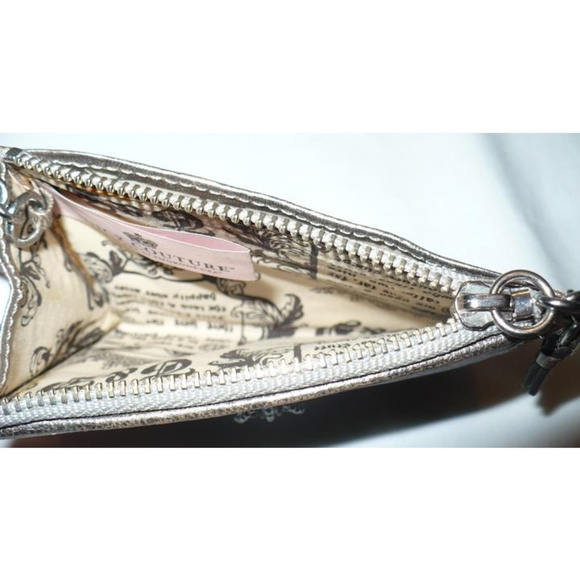 Juicy Couture Metallic Silver Leather Embellished Crown Coin Purse Wallet - Picture 2 of 8