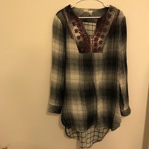 Anthropologie Floreat Black and White Plaid Tunic