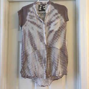 YFB Sheer Tie Dye Hi Lo Button Down Blouse